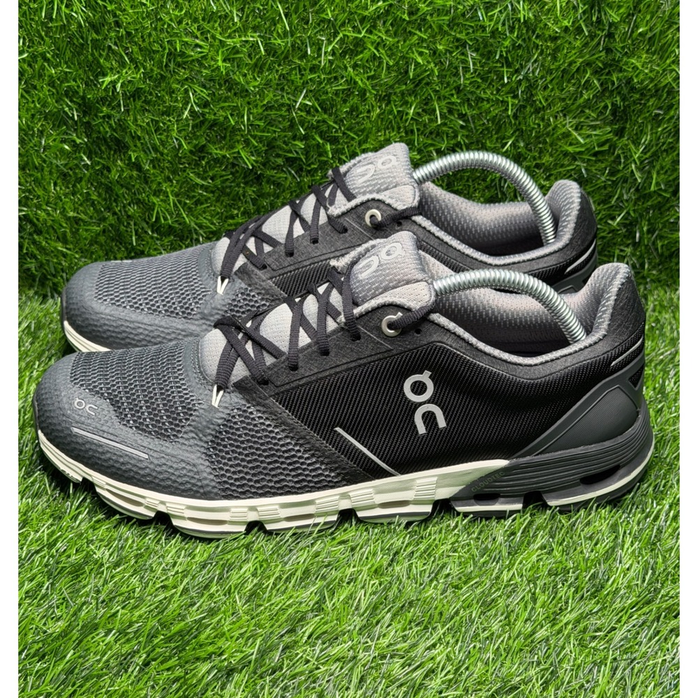 On Cloudflyer Mens size 10.5 Running Shoes Black Grey Swiss Engineering Sneakers